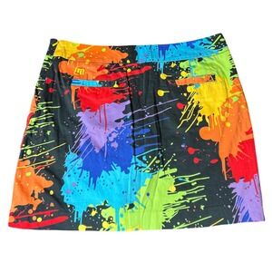 Loudmouth Ladies Rainbow Paint Splatter Golf Skort Black Neon Mini Skirt Size 10